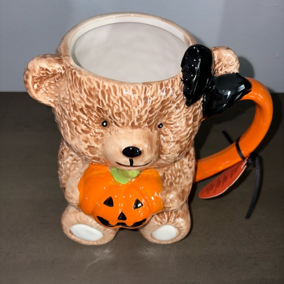Halloween Teddy Bear Girl Pumpkin Jack o’lantern Figural Ceramic Coffee Mug NWT - Picture 1 of 4
